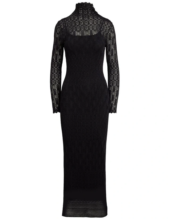 Pointelle-Knit Turtleneck Sweater Dress in Black image 4