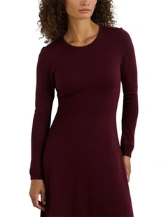 Wool Crewneck Sweater Dress in Red