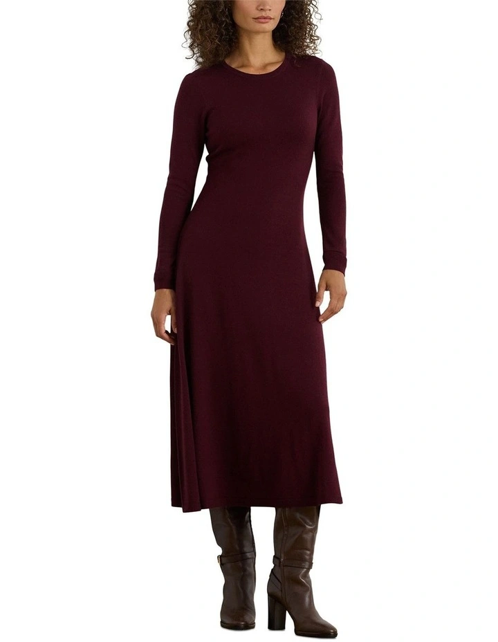 Wool Crewneck Sweater Dress in Red image 3