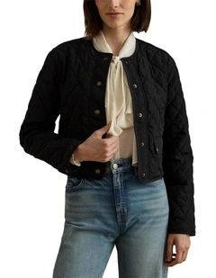 Diamond-Quilted Cropped Jacket in Black