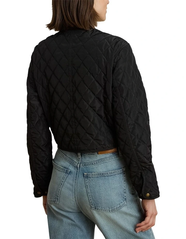 Diamond-Quilted Cropped Jacket in Black image 2