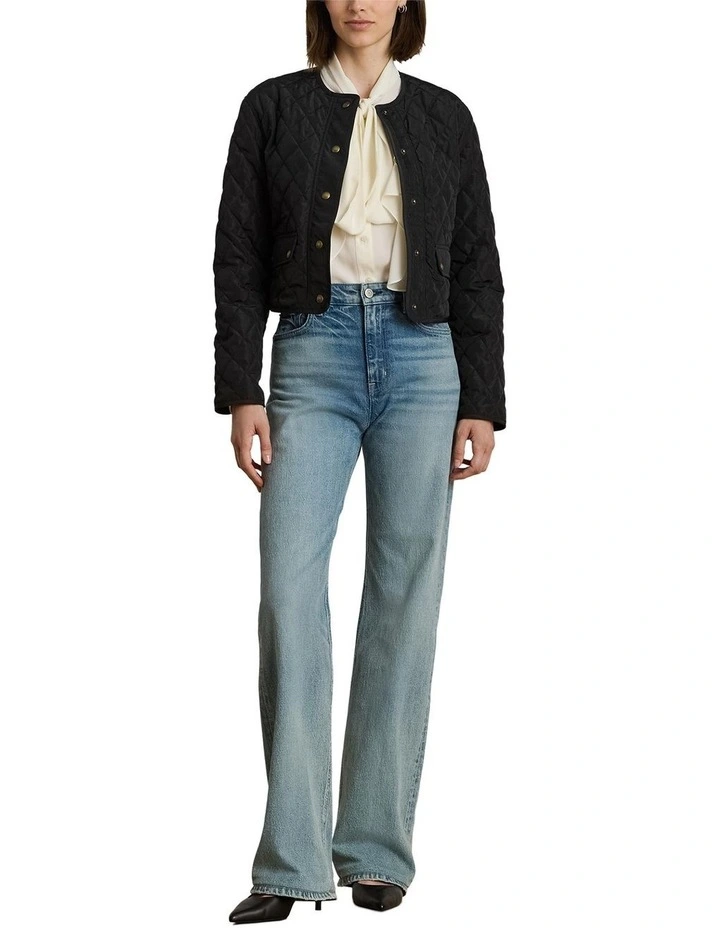 Diamond-Quilted Cropped Jacket in Black image 3