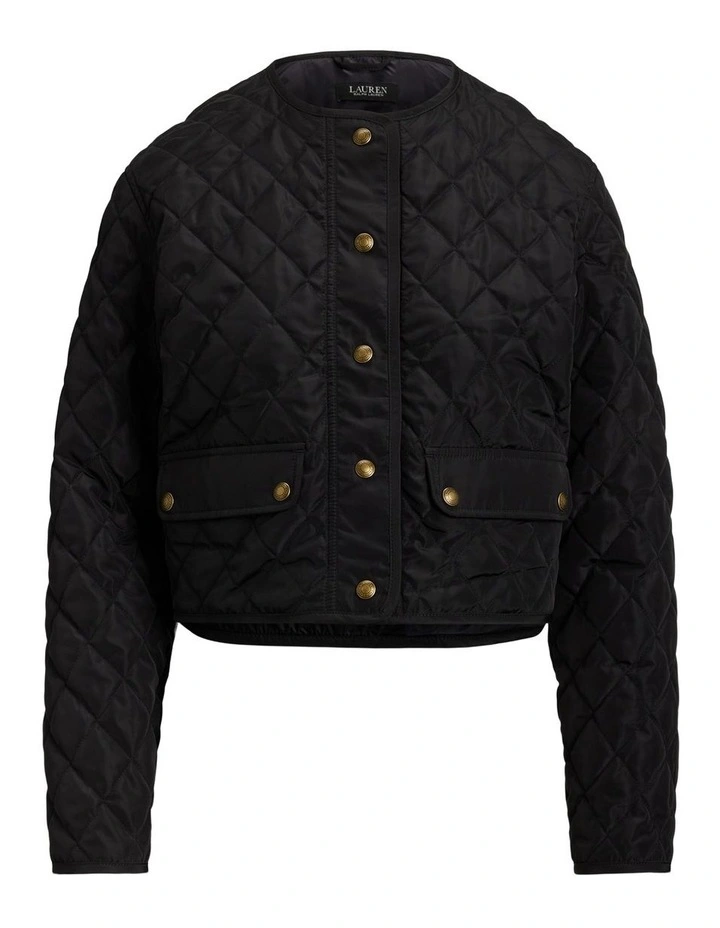 Diamond-Quilted Cropped Jacket in Black image 4