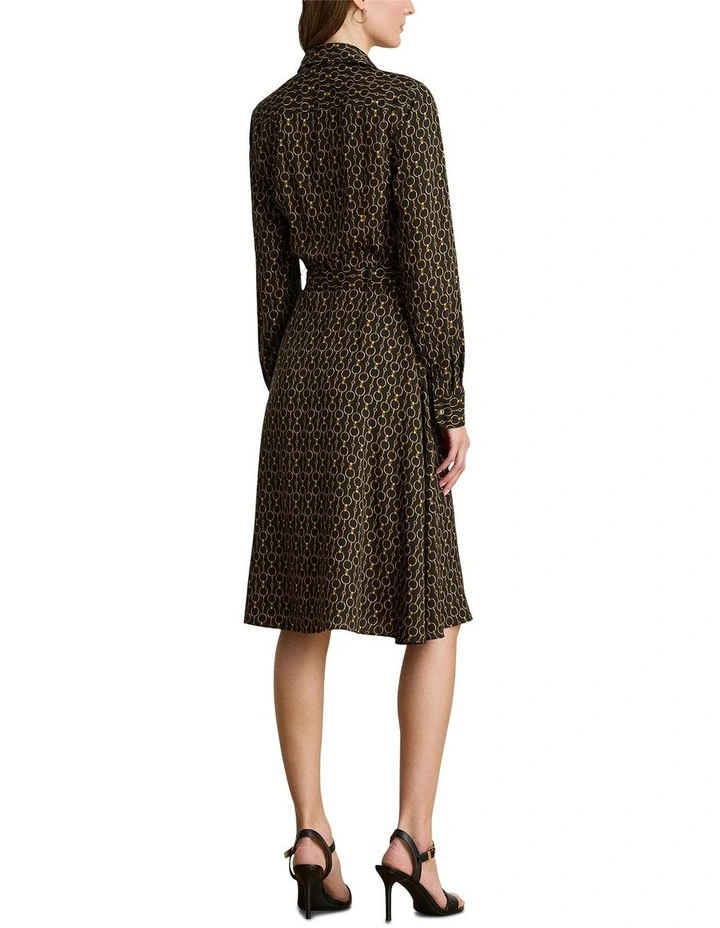 Chain-Print Crepe Shirtdress in Black image 2