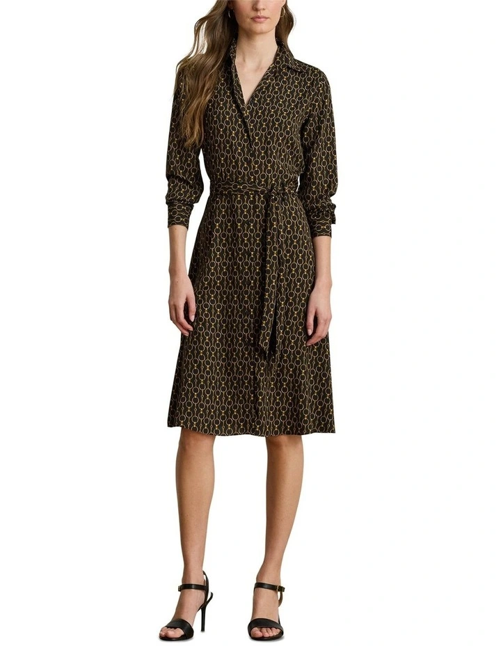 Chain-Print Crepe Shirtdress in Black image 3