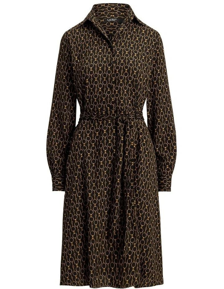 Chain-Print Crepe Shirtdress in Black image 4