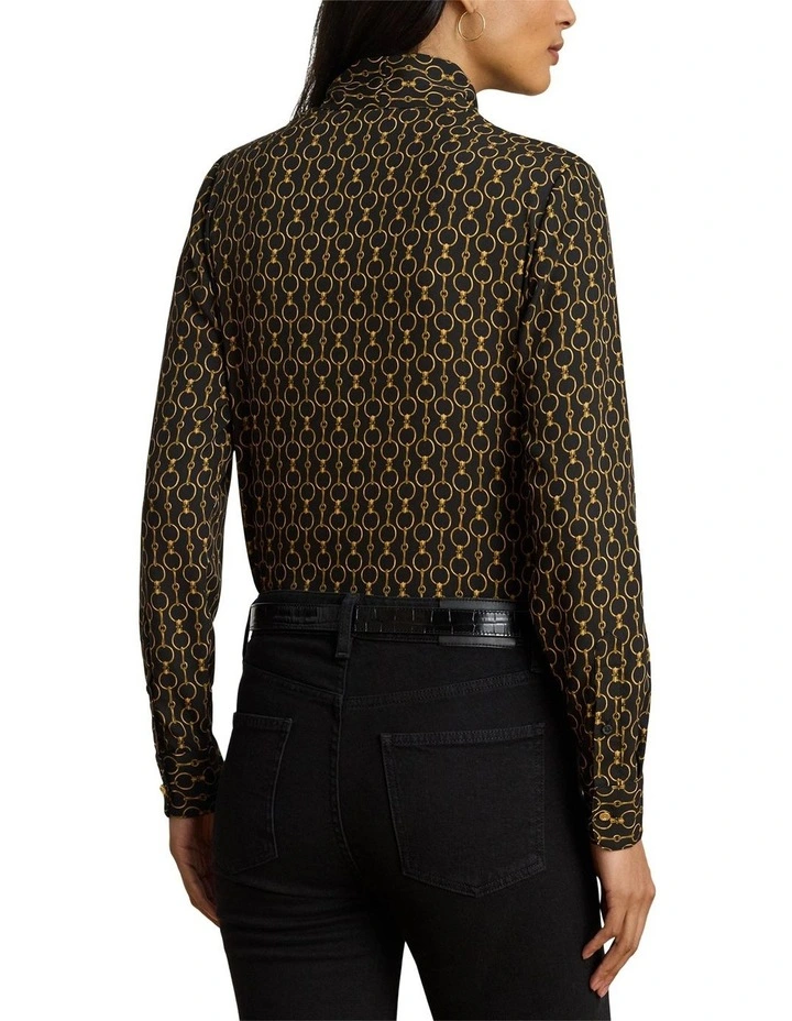 Chain-Print Crepe Tie-Neck Blouse in Black image 2