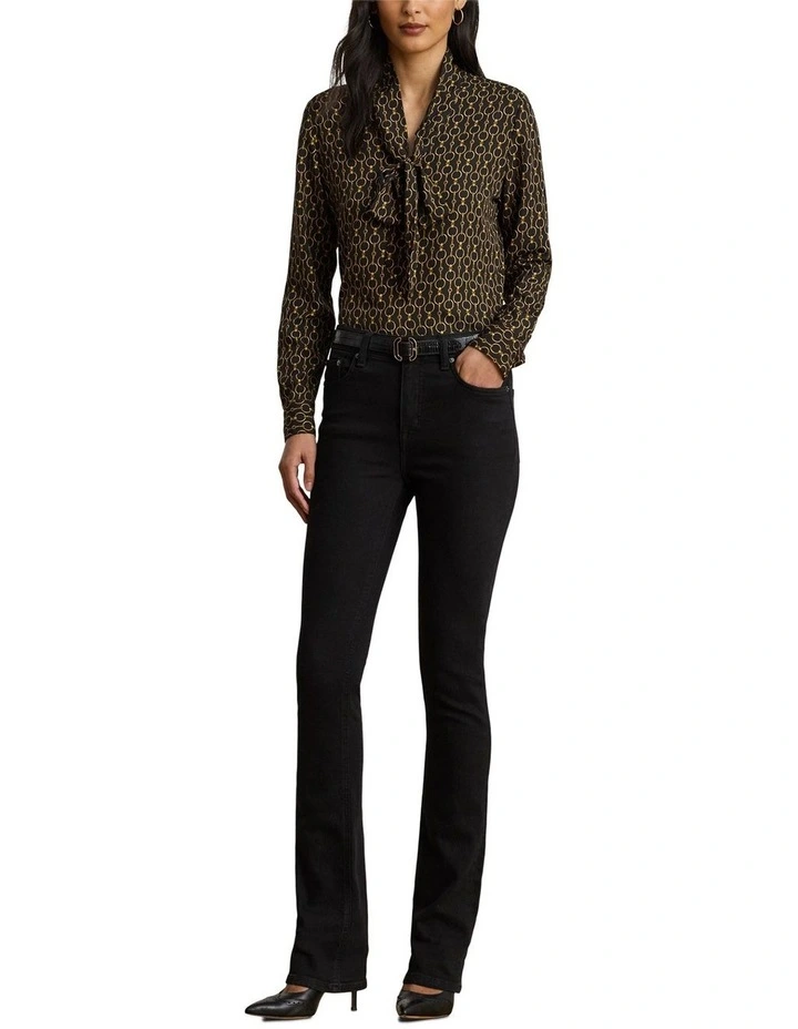 Chain-Print Crepe Tie-Neck Blouse in Black image 3