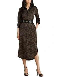 Paisley Charmeuse Shirtdress in Black