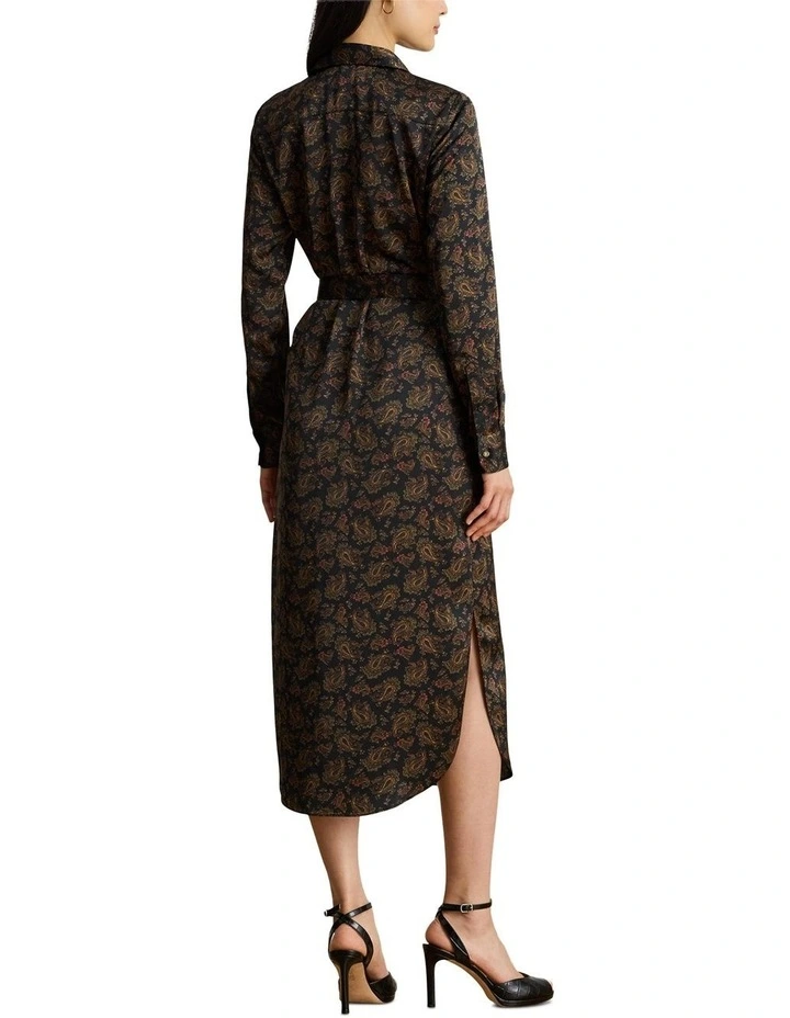 Paisley Charmeuse Shirtdress in Black image 2