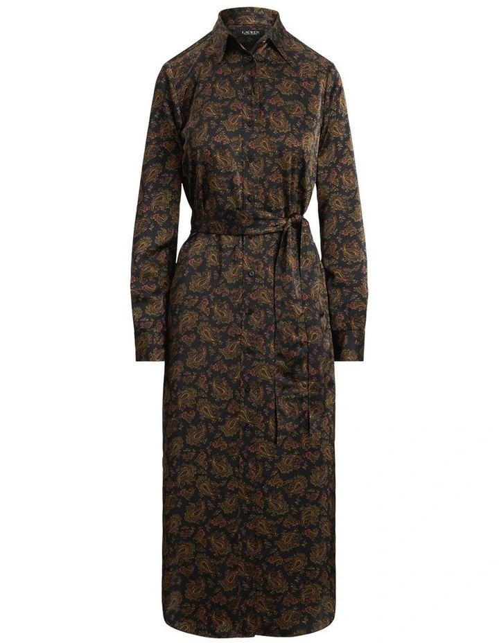 Paisley Charmeuse Shirtdress in Black image 4
