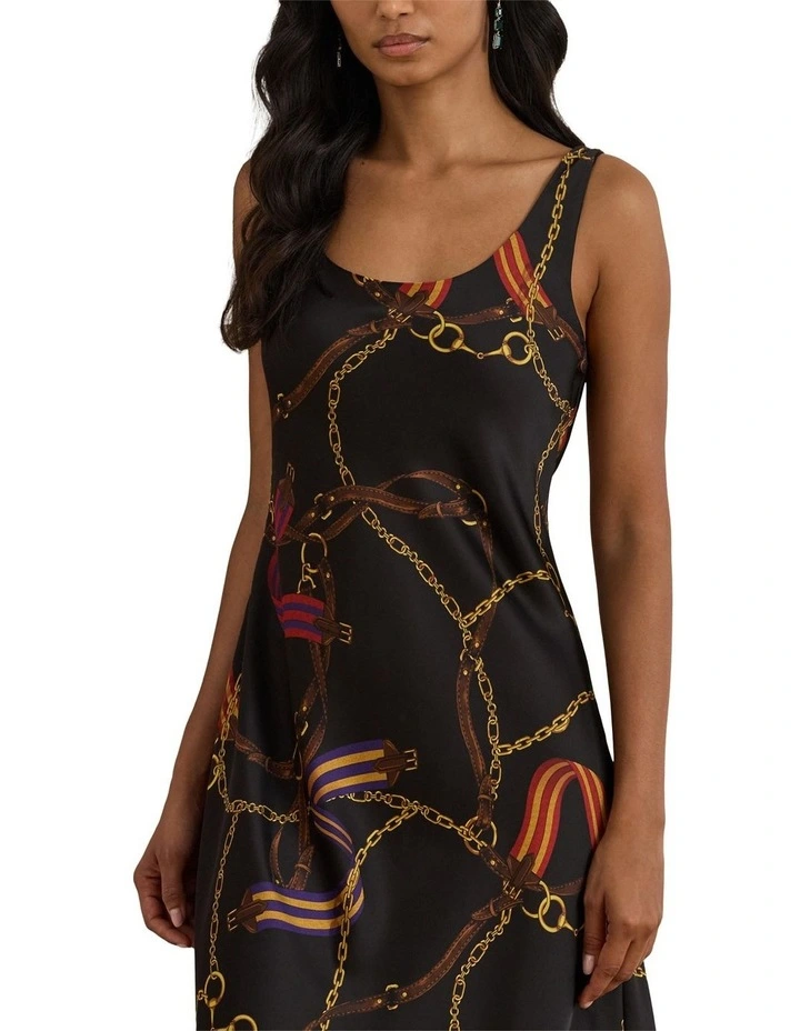 Print Satin Sleeveless Cocktail Dress in Black image 1
