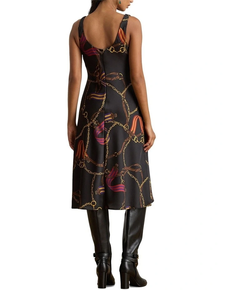 Print Satin Sleeveless Cocktail Dress in Black image 2