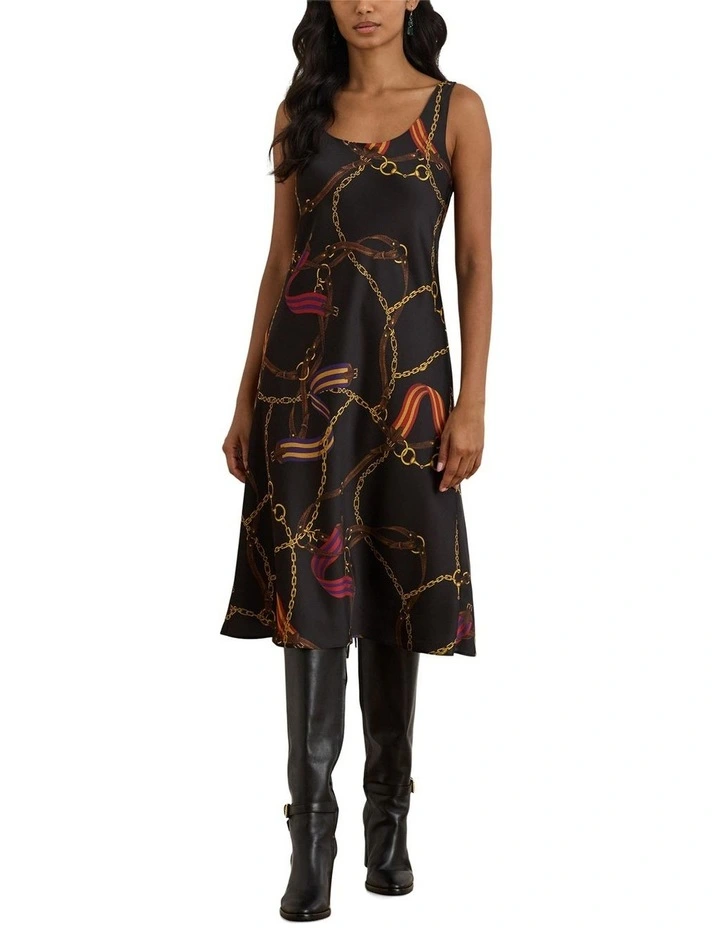Print Satin Sleeveless Cocktail Dress in Black image 3