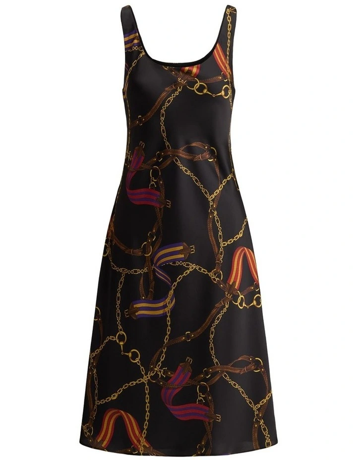Print Satin Sleeveless Cocktail Dress in Black image 4