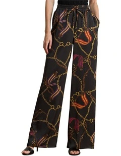 Belting-Print Charmeuse Wide-Leg Pant in Black