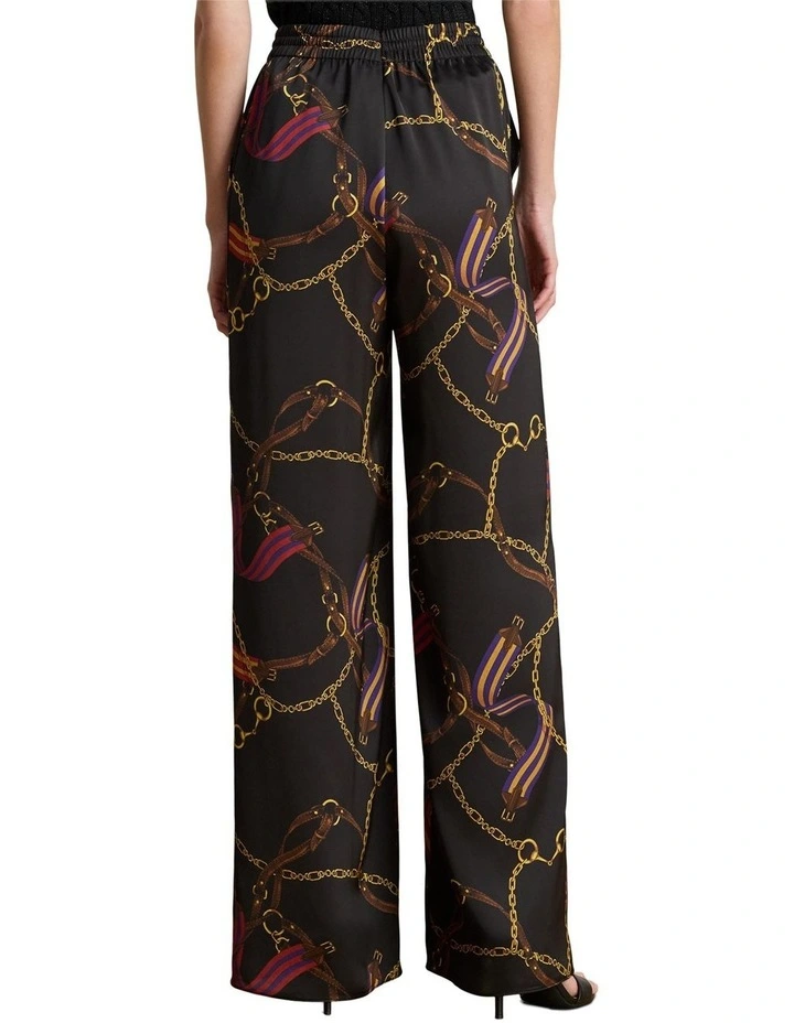 Belting-Print Charmeuse Wide-Leg Pant in Black image 2
