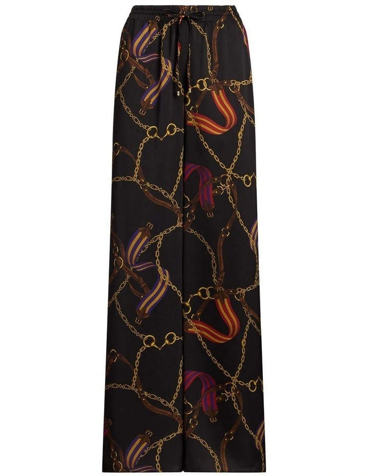 Belting-Print Charmeuse Wide-Leg Pant in Black image 4