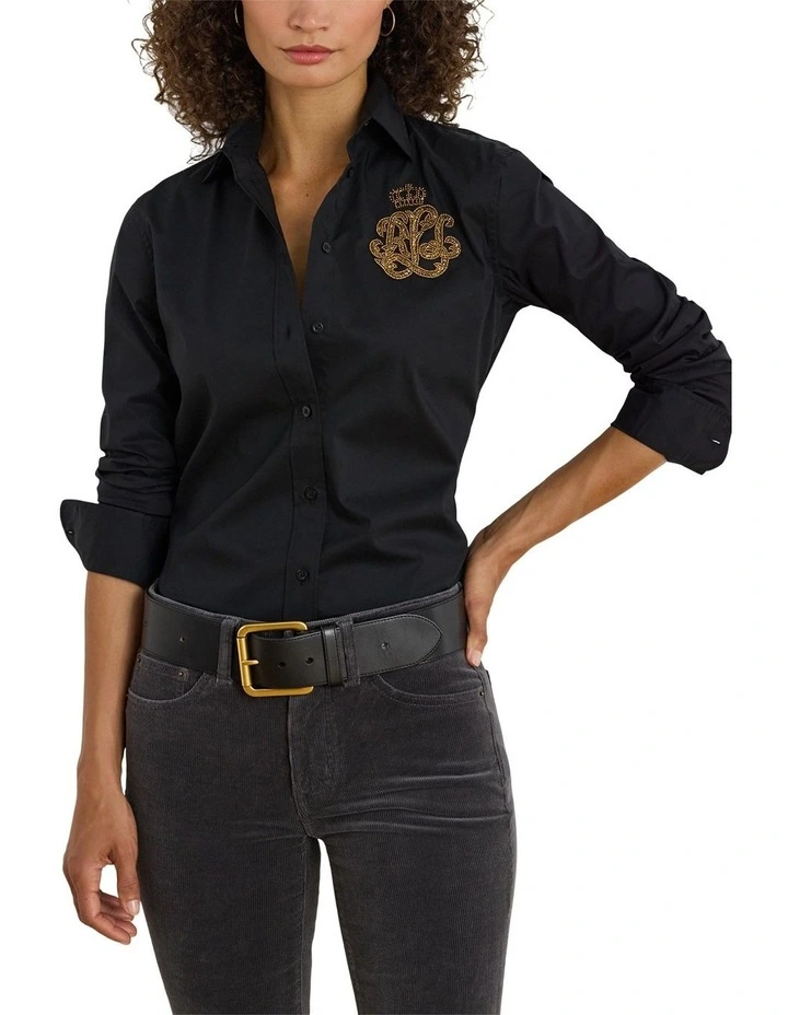 Classic Fit Logo Cotton-Blend Shirt in Black image 1