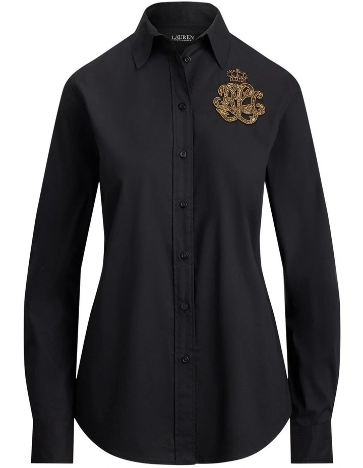 Classic Fit Logo Cotton-Blend Shirt in Black image 4