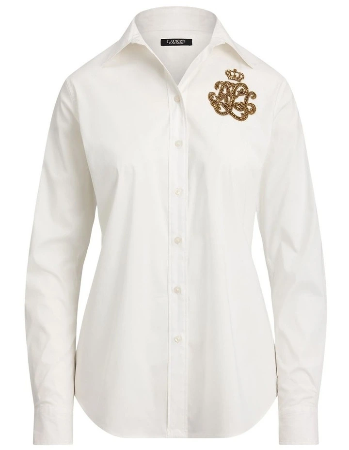 Classic Fit Logo Cotton-Blend Shirt in White image 4