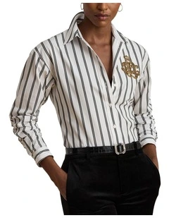 Relaxed Fit Striped Cotton Shirt in White