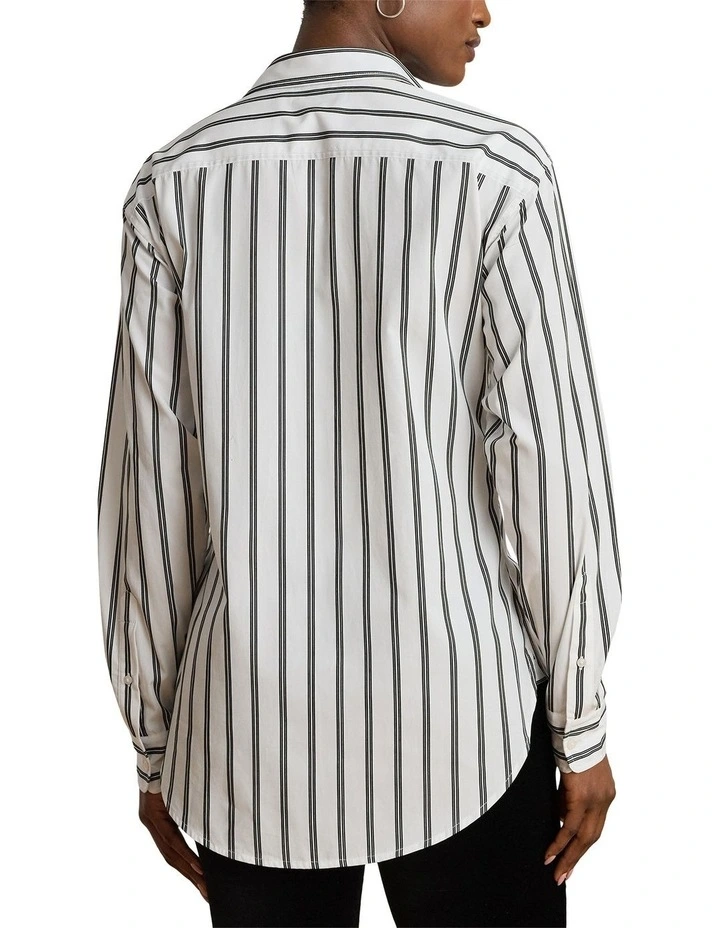 Relaxed Fit Striped Cotton Shirt in White image 2