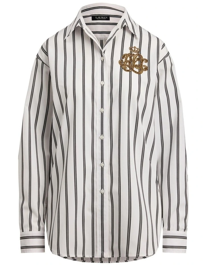 Relaxed Fit Striped Cotton Shirt in White image 4
