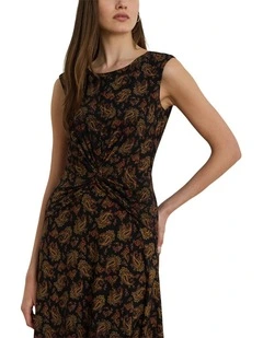 Paisley Twist-Front Jersey Dress in Black