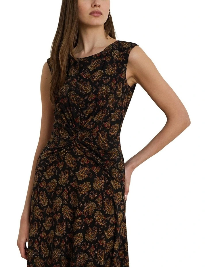 Paisley Twist-Front Jersey Dress in Black image 1
