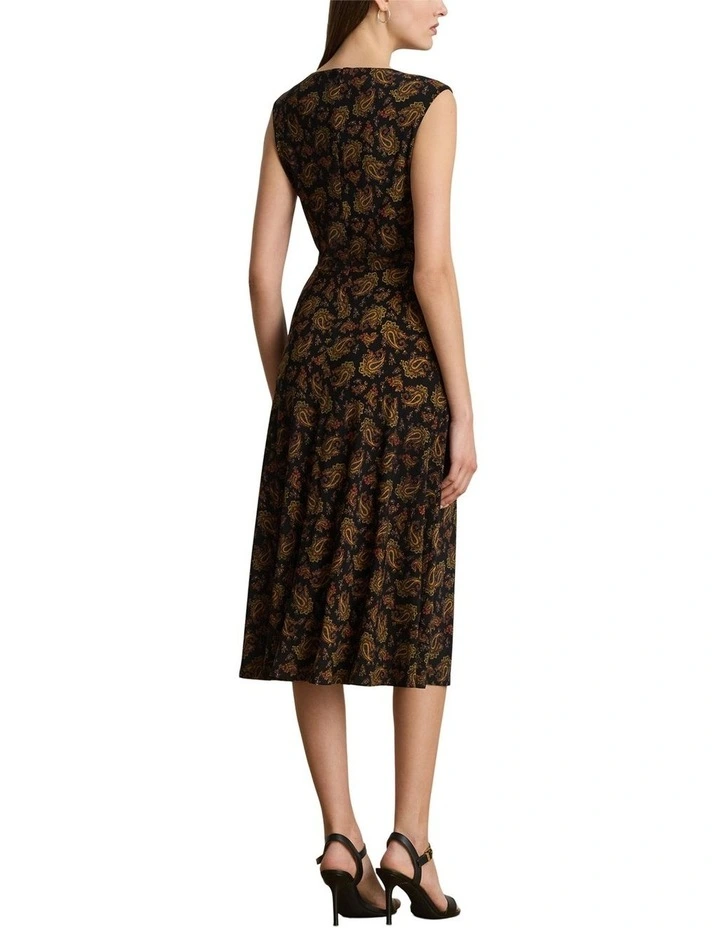 Paisley Twist-Front Jersey Dress in Black image 2