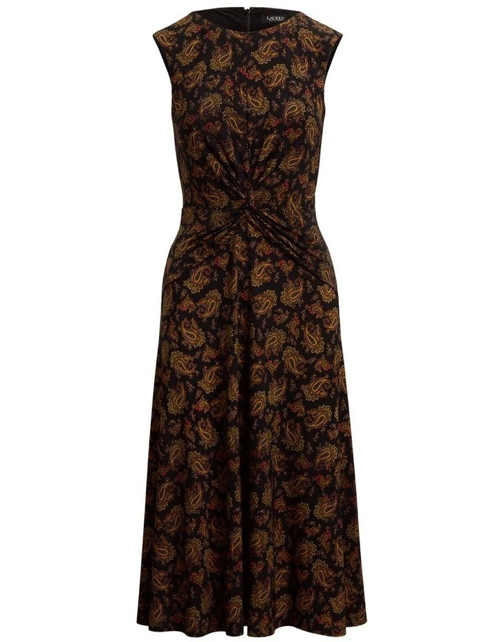 Paisley Twist-Front Jersey Dress in Black image 4