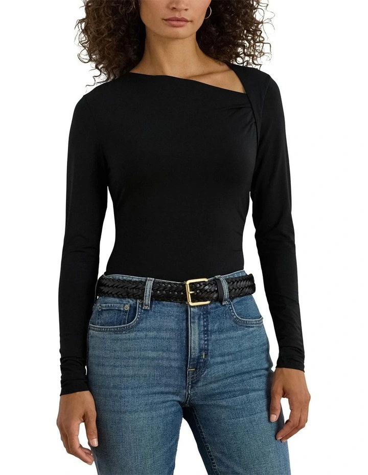 Stretch Jersey Asymmetrical Top in Black image 1