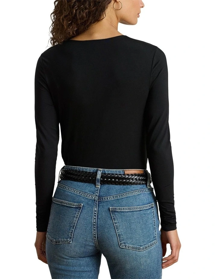 Stretch Jersey Asymmetrical Top in Black image 2