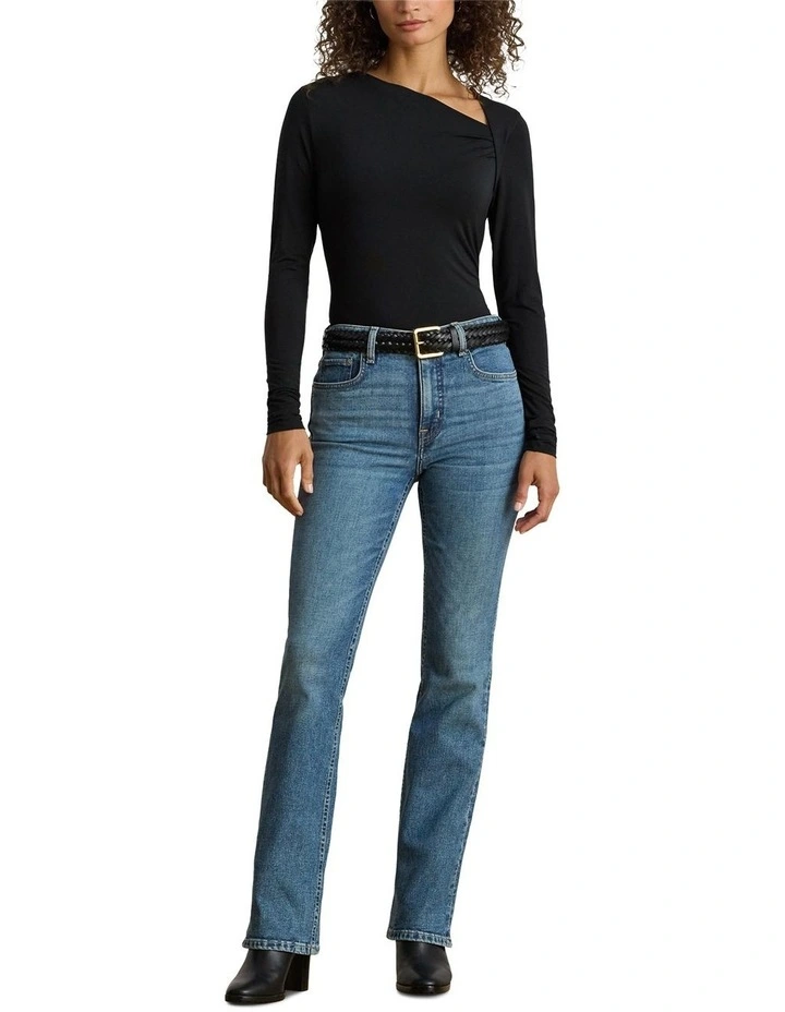 Stretch Jersey Asymmetrical Top in Black image 3