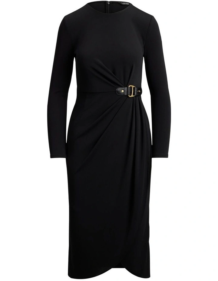 Buckle-Trim Stretch Jersey Dress in Black image 4