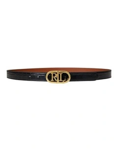Logo Reversible Embossed Skinny Belt in Multi