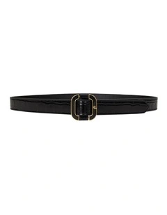 Slide-Buckle Croc-Embossed Leather Belt in Black
