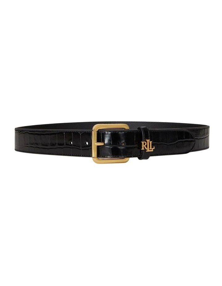 Logo-Keeper Croc-Embossed Leather Belt in Black image 1