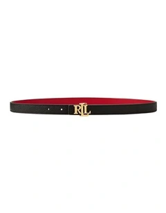 Logo Reversible Pebbled Skinny Belt in Black