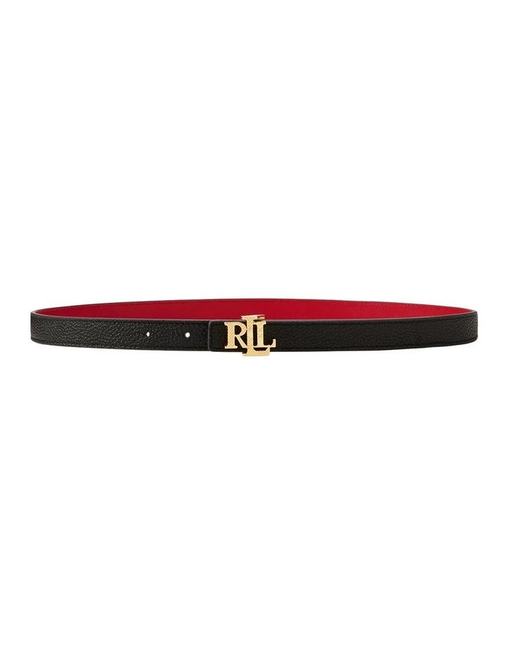 Logo Reversible Pebbled Skinny Belt in Black image 1