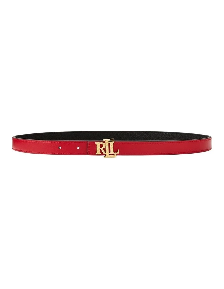Logo Reversible Pebbled Skinny Belt in Black image 2