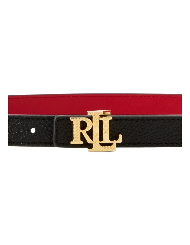 Logo Reversible Pebbled Skinny Belt in Black image 3