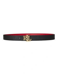Logo Reversible Pebbled Leather Belt in Black