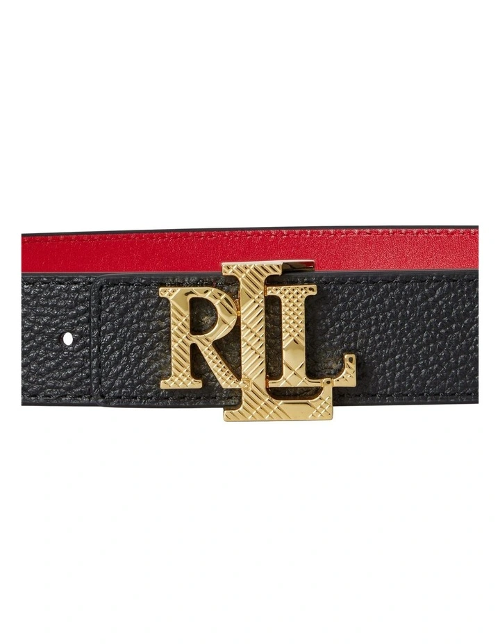 Logo Reversible Pebbled Leather Belt in Black image 3