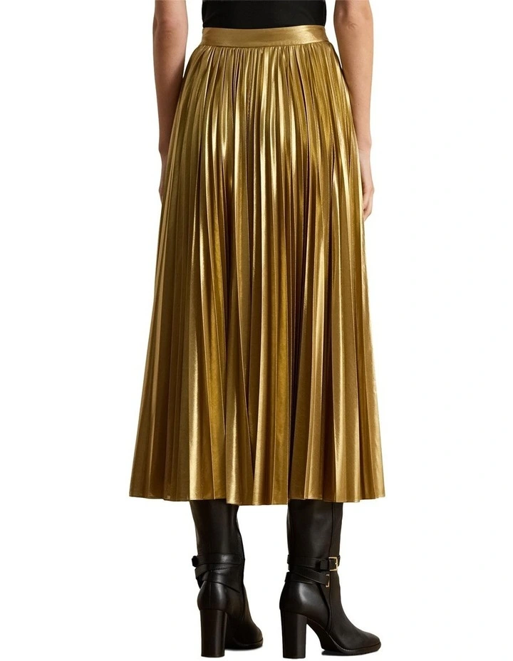 Pleated Metallic Chiffon Skirt in Gold image 2