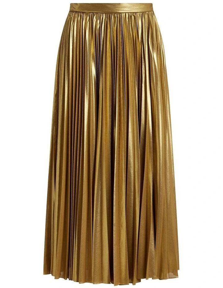 Pleated Metallic Chiffon Skirt in Gold image 4
