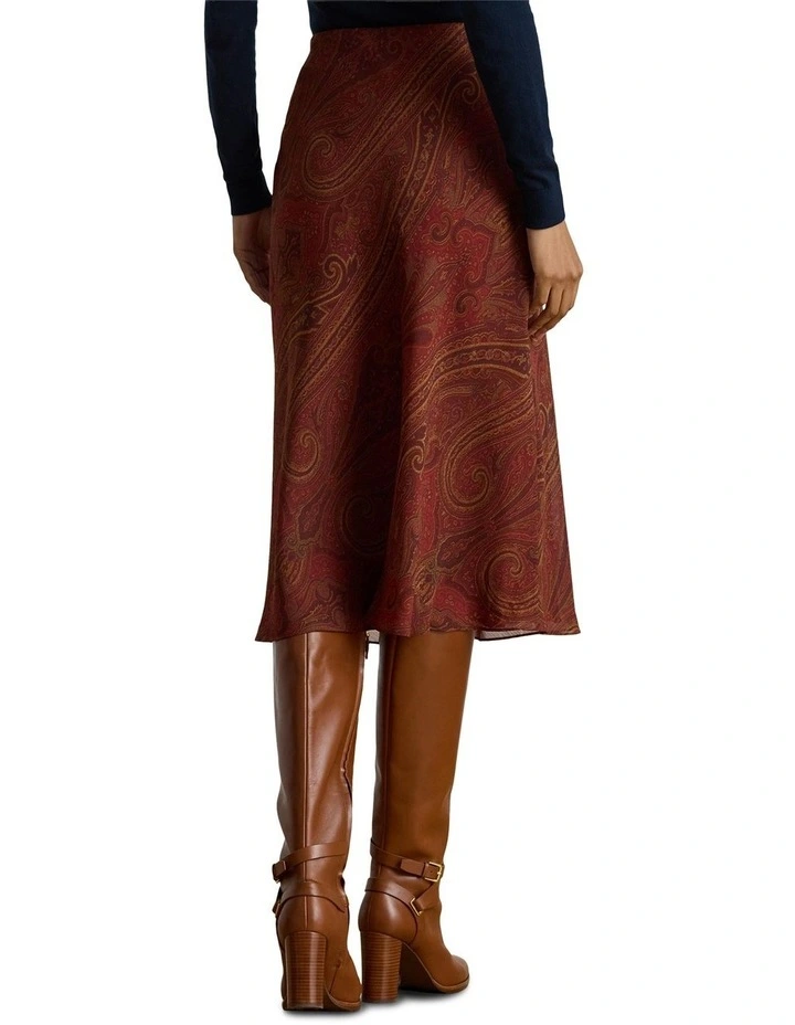 Paisley Crinkle Georgette Midi Skirt in Red image 2