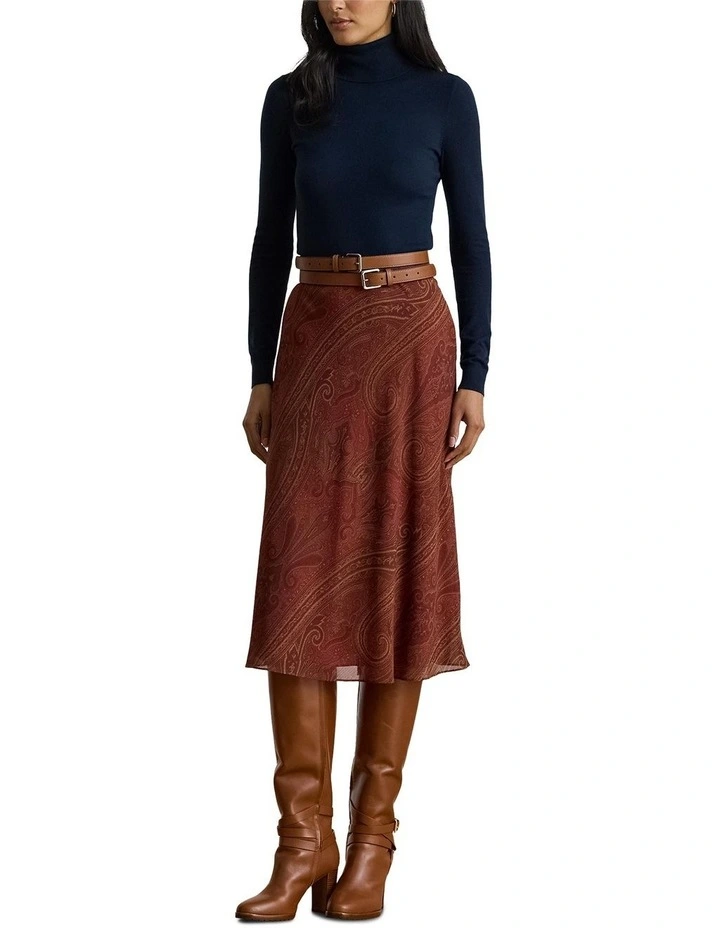 Paisley Crinkle Georgette Midi Skirt in Red image 3