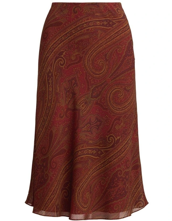 Paisley Crinkle Georgette Midi Skirt in Red image 4